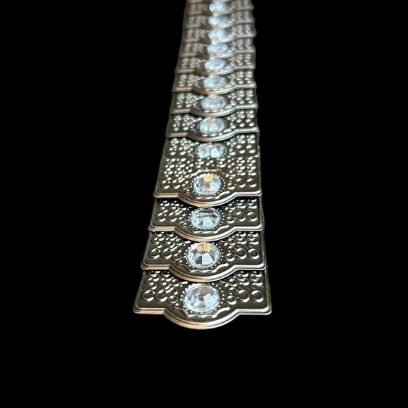 Chico’s PewterToned Scale Stretch Belt with Rhinestone Accents On Each Piece - Picture 7 of 14